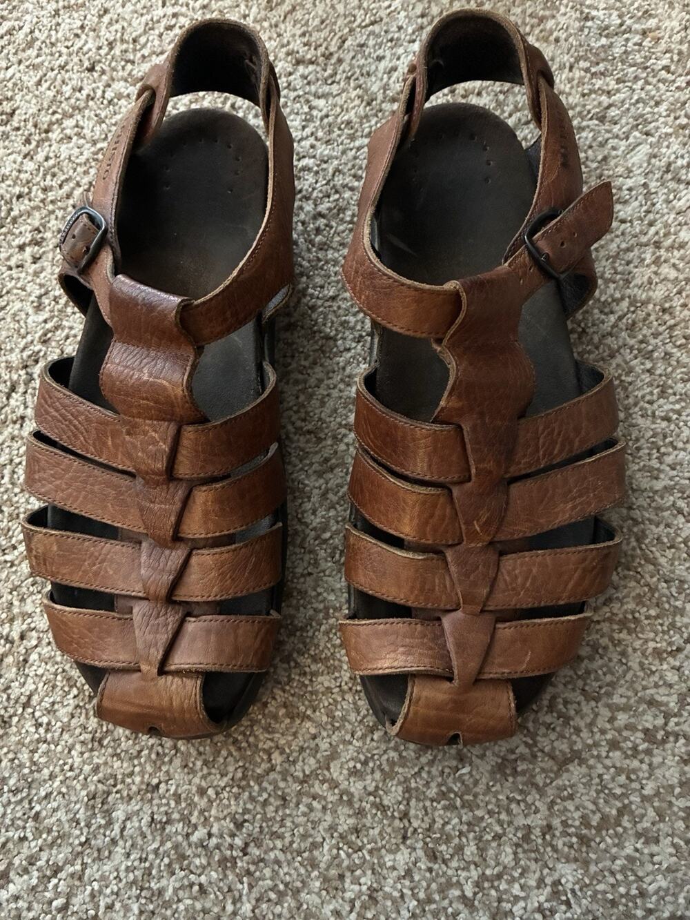 Mephisto Sam Men's Fisherman Sandals Size 12 EUR 46 Brown Leather Comfort Buckle